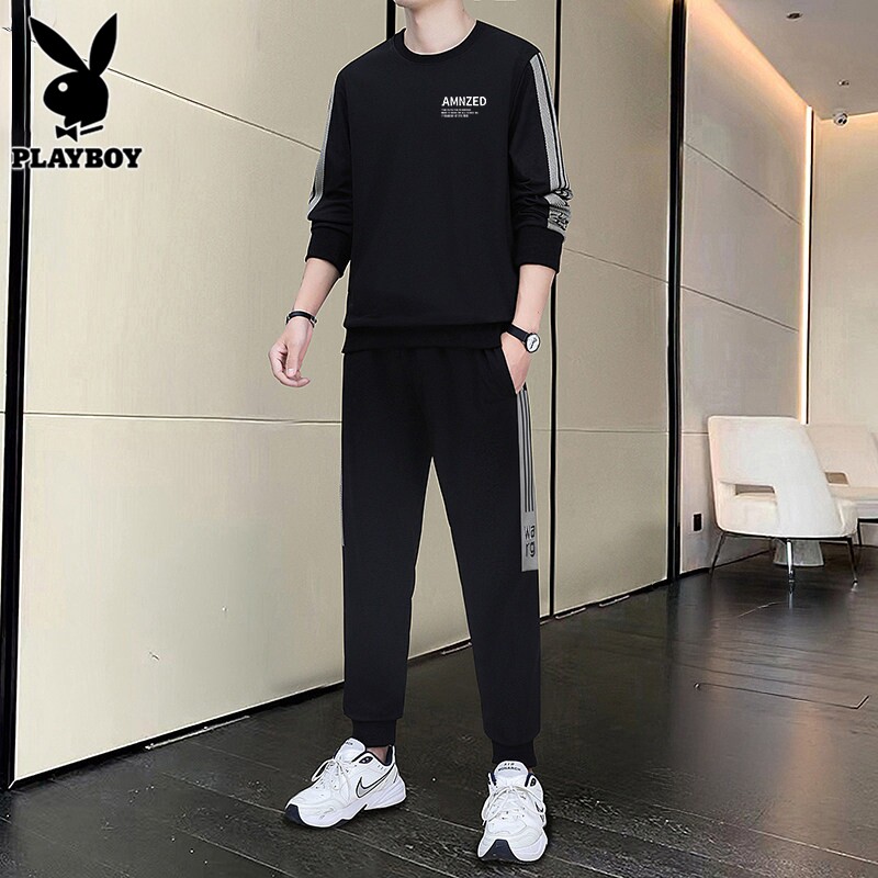 花花公子男士休闲套装2026秋季新款卫裤搭配长袖卫衣男运动服一套