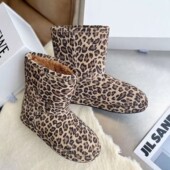 牛皮版 雪地靴女2025新款 时髦辣妹风豹纹圆头不累脚保暖平底棉靴