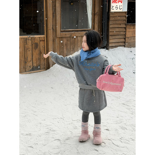 Harper kids韩版女童印花卫衣短裙两件套装配围巾 H25A781027