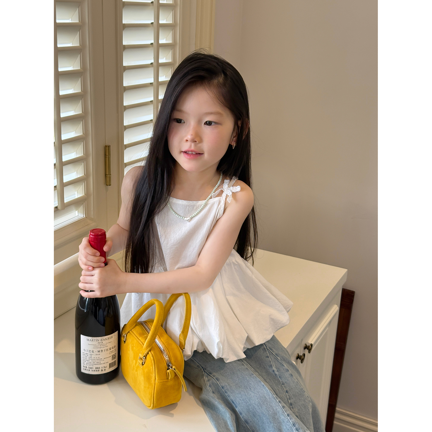2025夏装女童韩版蕾丝吊带背心儿童宽松休闲无袖纯棉蝴蝶结打底衫