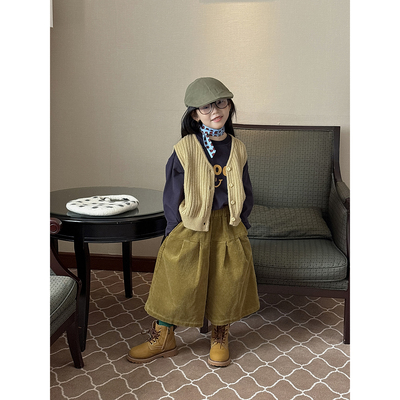 韩版女童秋冬氛围感V领针织马甲