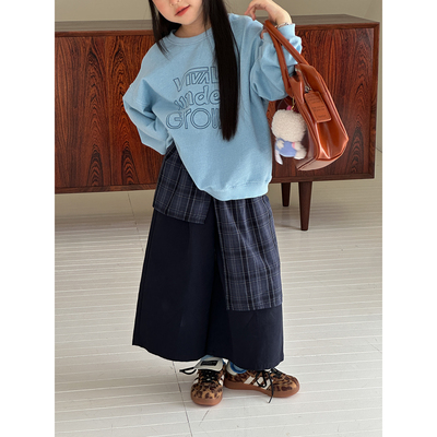 韩版女童格子屁帘阔腿裤