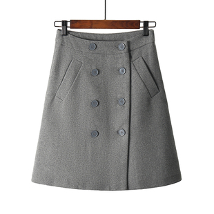 撤柜好货 女装秋冬款羊毛呢双排扣气质时尚百搭高腰A字版半身裙