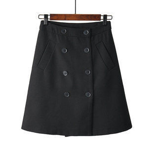 品质好货 女装秋冬款高腰时尚气质百搭显瘦A字版双排扣短裙半身裙