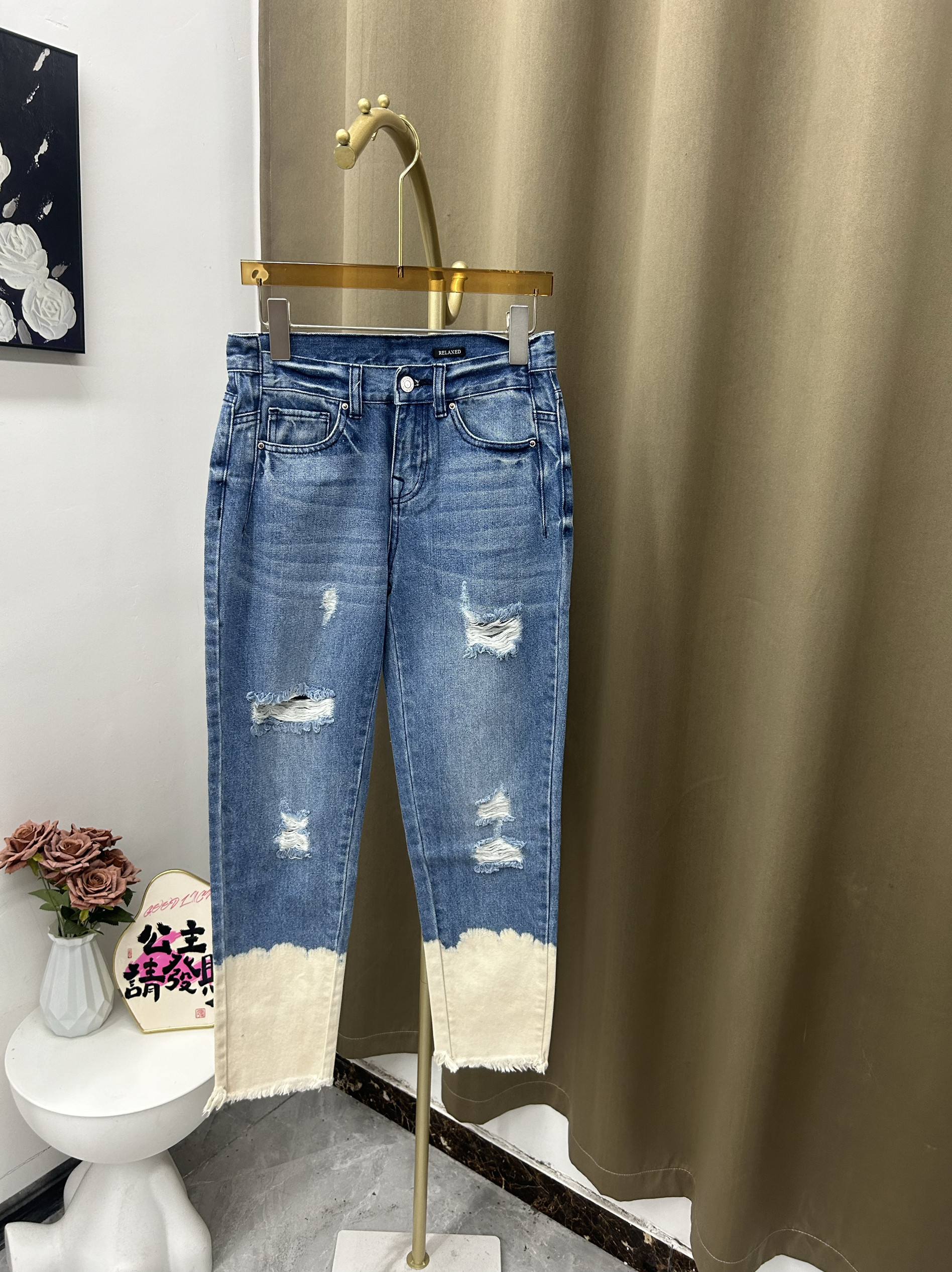 微瑕2025夏季新款女破洞牛仔裤时尚潮流百搭宽松直筒裤拼接色,女装/女士精品,短外套,淘宝优惠券,粉丝福利购,淘宝优惠卷