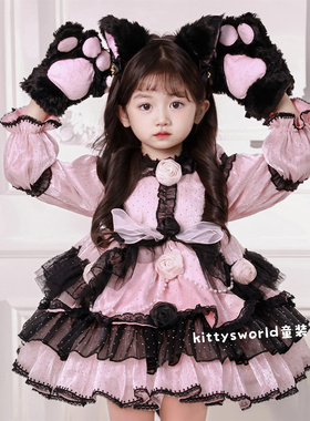 kw家女童洛丽塔公主裙露娜猫咪cos儿童二次元服装粉色蓬蓬连衣裙