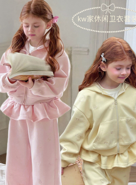kw家女童甜美风连帽卫衣半身裙两件套26春款粉色黄色休闲拉链套装