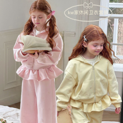 女童甜美连帽卫衣半身裙拉链套装