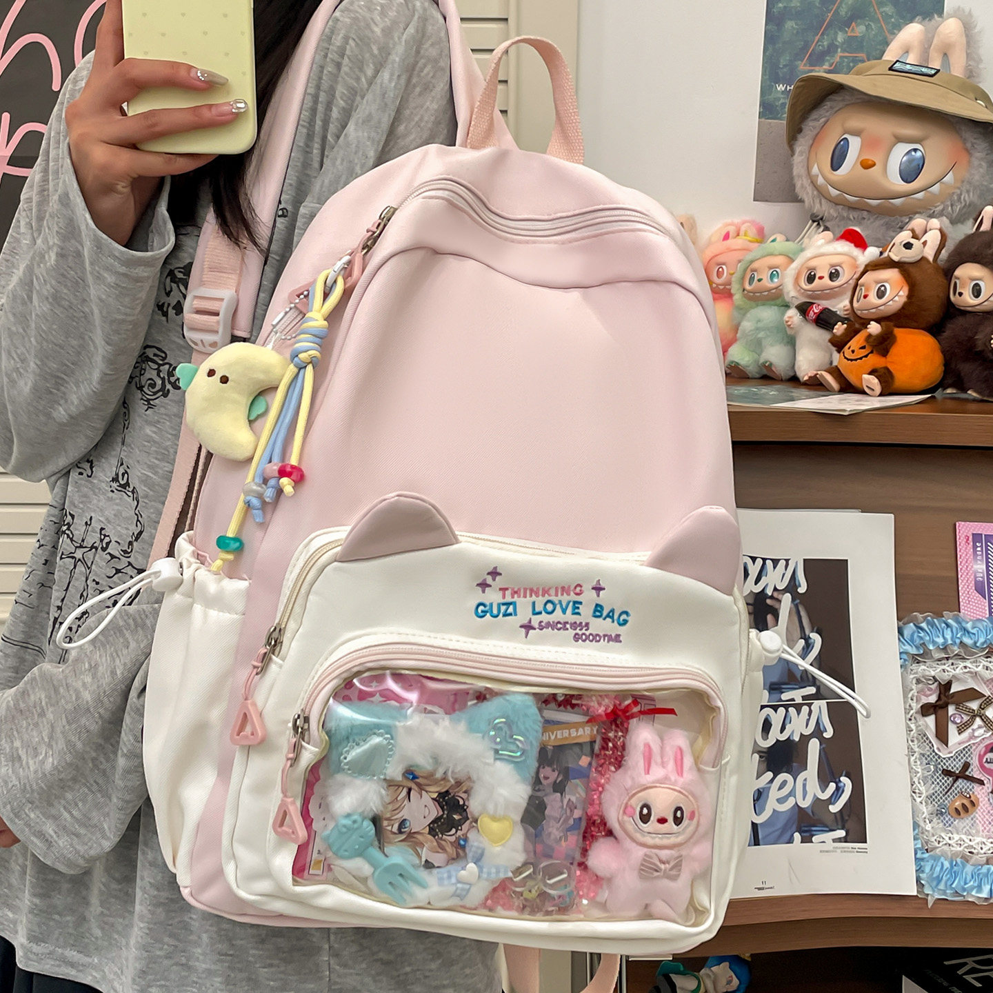 STILLWAWOO初中女生痛包书包ins小众透明层可放卡片追星小学生可图片