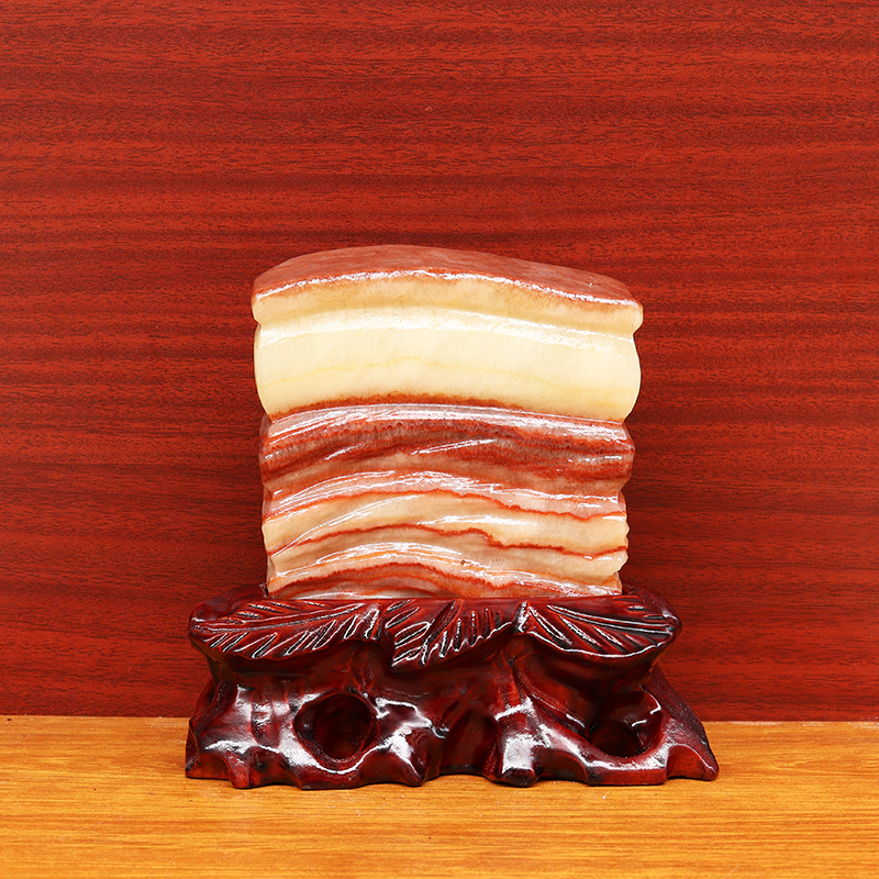 天然石材奇石摆件猪肉石五花肉桌面装饰雕刻石摆件16*17*5cm1715g