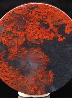 手镯心把玩件天然石材桂林鸡血玉石口子料黑底红55*55*21mm 134g