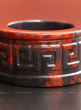 戒指把玩精雕龙戒戒指桂林鸡血玉石乾坤料黑底红21内径17*5mm14g