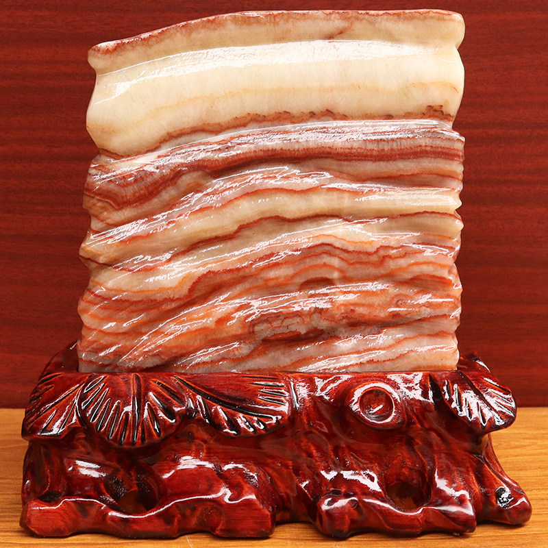 天然石材奇石摆件猪肉石桌面装饰雕刻石摆件18*19*11cm5677g
