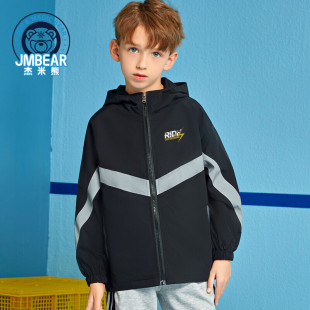 杰米熊童装2025秋季新款男童风衣外套男中大童百搭连帽外套