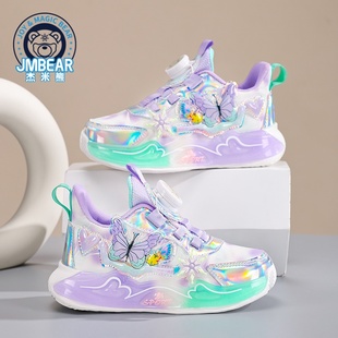 杰米熊童鞋2025秋季新款时尚女童运动鞋休闲透气旋转扣跑步鞋耐磨