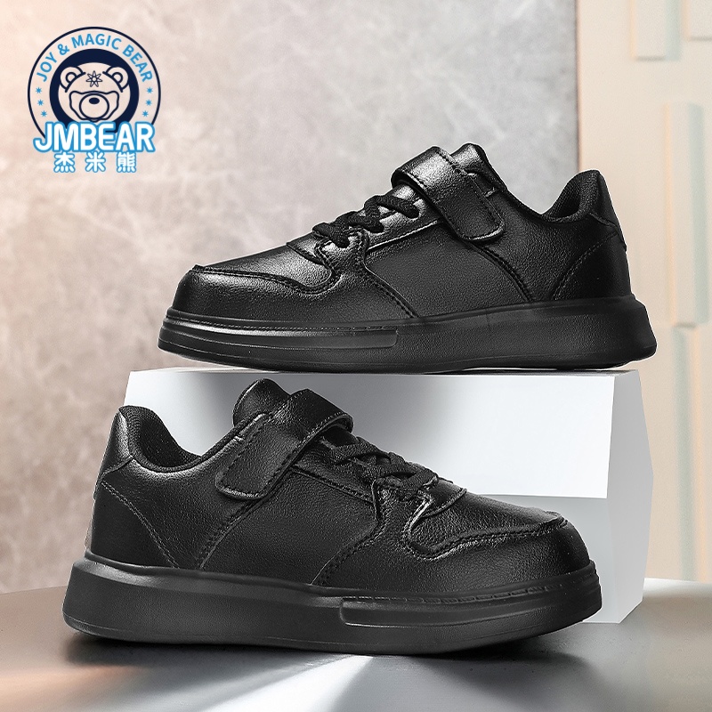 杰米熊童鞋2025秋季新款男女童魔术贴休闲儿童经典小白鞋皮面防水
