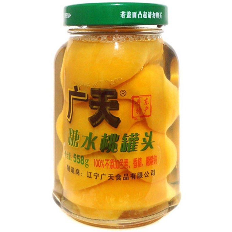 水果罐头广天牌黄桃辽宁特产玻璃瓶烘焙新鲜甜品零食糖水黄桃商用