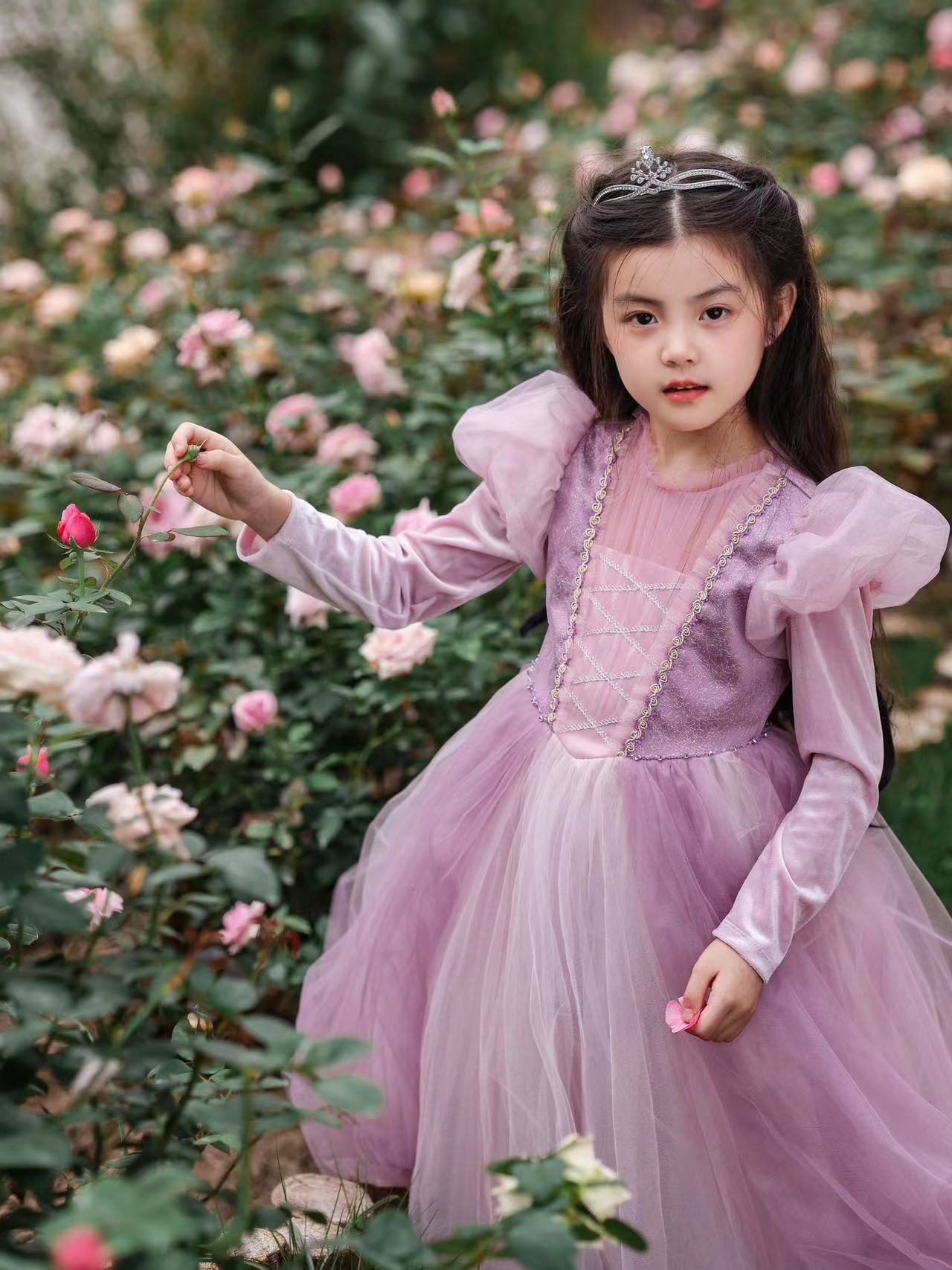 YFY女童乐佩公主连衣裙发光公主裙生日礼服气质长裙秋冬长发公主