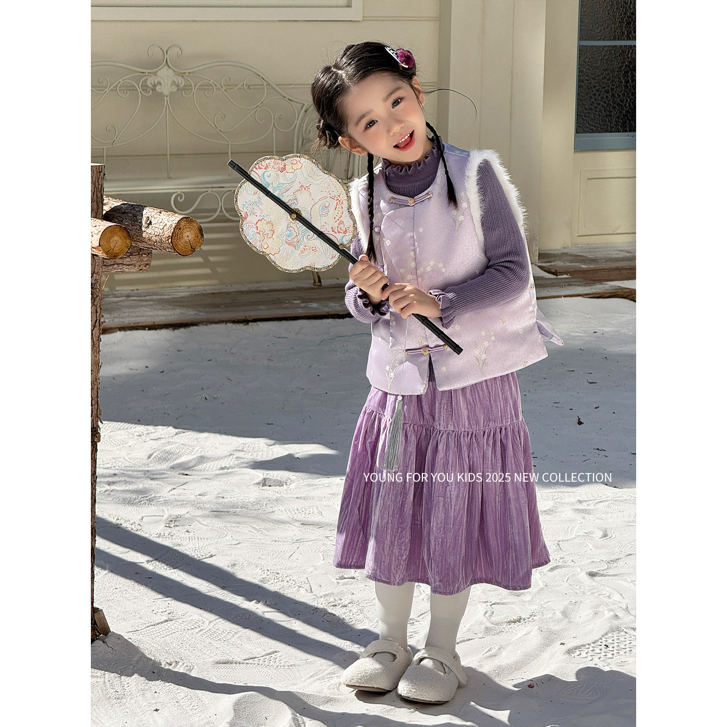 YFY紫气东来女童拜年服套装水貂毛马甲丝绒半裙新年新中式古风,童装/婴儿装/亲子装,套装,淘宝优惠券,粉丝福利购,淘宝优惠卷