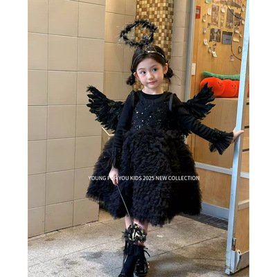 YFY秋冬女童背心裙黑天鹅公主裙蓬蓬裙万圣节连衣裙生日礼服恶魔