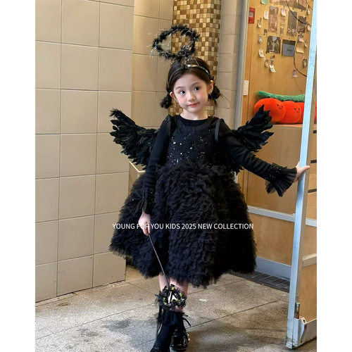 YFY秋冬女童背心裙黑天鹅公主裙蓬蓬裙万圣节连衣裙生日礼服恶魔