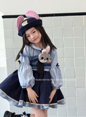 YFY秋冬女童朱迪兔子警官连衣裙公主裙cosplay万圣节蓬蓬裙生日