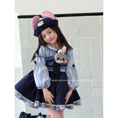 YFY秋冬女童朱迪兔子警官连衣裙公主裙cosplay万圣节蓬蓬裙生日