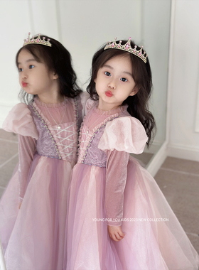 YFY女童秋冬乐佩公主连衣裙发光公主裙生日礼服气质长裙长发公主