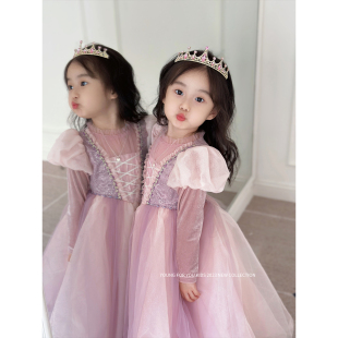 YFY女童秋冬乐佩公主连衣裙发光公主裙生日礼服气质长裙长发公主