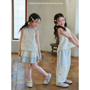 子上衣 花边蕾丝洋气半裙裤 YFY夏季 女童南法舒适休闲套装