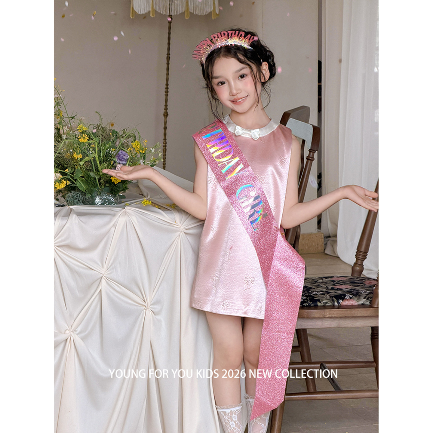 YFY夏季新款女童生日小礼服连衣裙洋气蝴蝶结公主裙高定轻奢图片