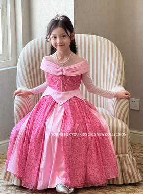 YFY女童秋爱洛公主睡美人连衣裙粉色高级礼服生日长裙万圣节