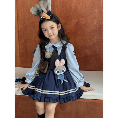 YFY秋冬女童朱迪兔子警官连衣裙公主裙学院风cos洛丽塔裙儿童