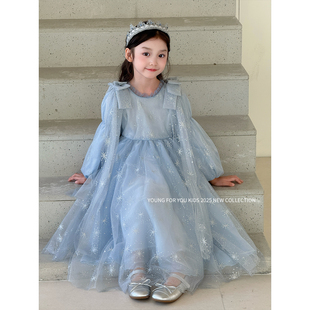 YFY秋女童冰雪奇缘艾莎公主裙蝴蝶结飘带礼服生日长裙网纱裙