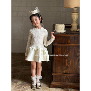 YFY秋冬女童气质连衣裙生日礼服肌理感长袖缎面蓬蓬裙花苞裙