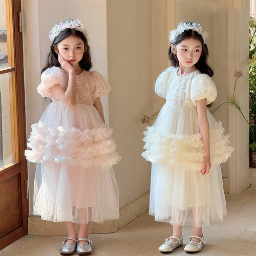 春夏女童高端刺绣花朵礼服裙