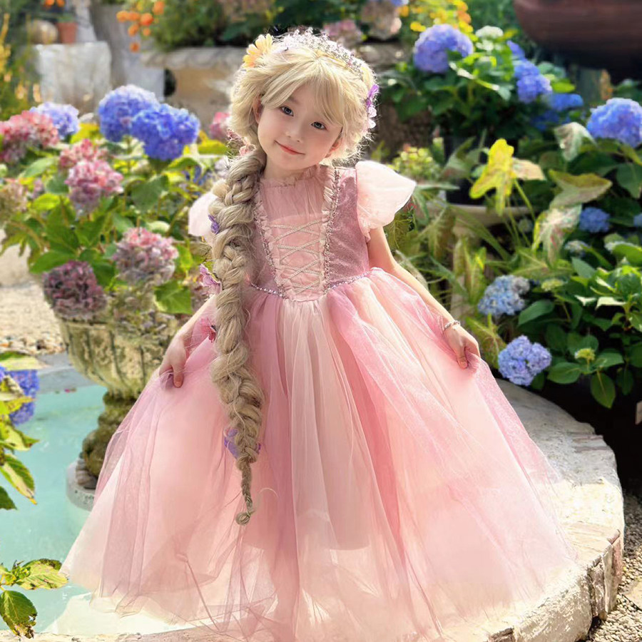 yfy春夏女童乐佩公主连衣裙发光公主裙生日礼服气质长裙长发公主