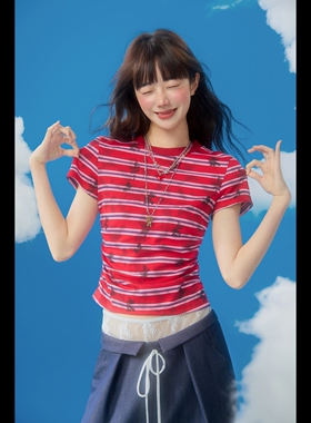 DUBZZY【莫奈蝴蝶】设计师小众定染晕染蝴蝶短袖T恤上衣女T141S24