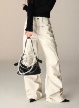 DUBZZY设计感小众美式复古阔腿工装裤女2024年新款全棉休闲裤女