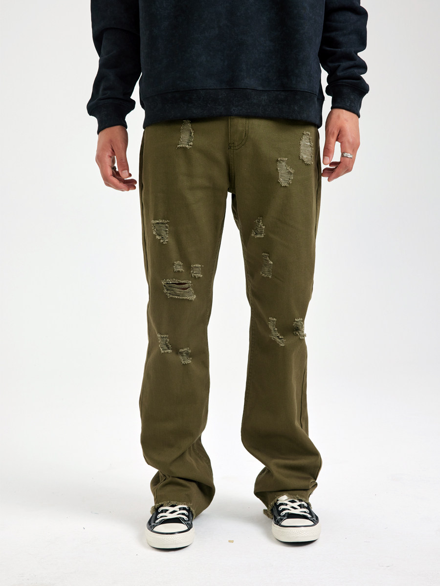 SlowGang水洗复古破洞牛仔裤