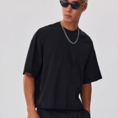 T恤男潮夏季 SlowGang 280g休闲卷边设计感螺纹领口纯棉Boxy短袖