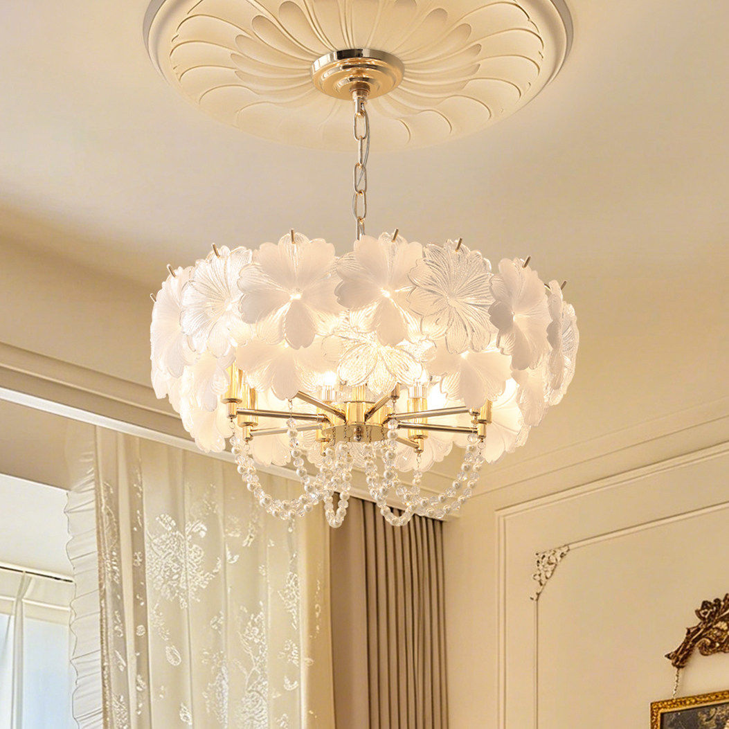 法式轻奢花瓣吊灯奶油风卧室主卧灯水晶链氛围感客厅网红艺术灯具