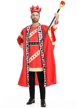 万圣节服饰 亚马逊外贸扑克国王亲子服装 舞台演出角色红色国王服