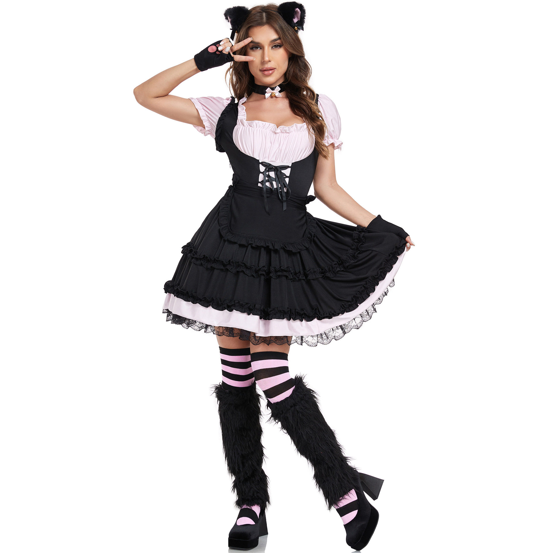欧美猫女郎女仆装甜美性感戏服COSPLAY角色扮演装蓬蓬裙猫耳头饰
