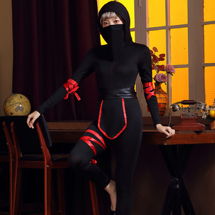 蒙面勇士忍者服女成人万圣节派对黑色分码Ninja服装