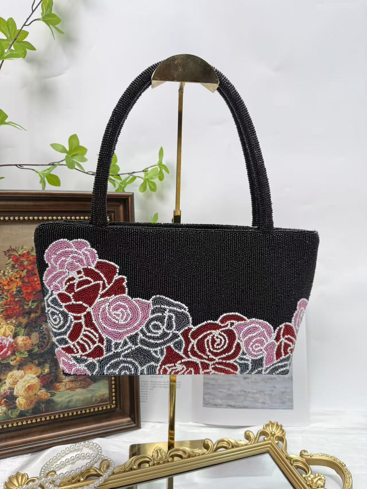 中古vintage珠绣手工包钉通用款女包