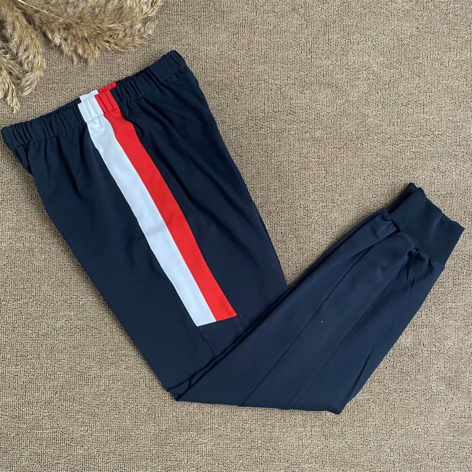 春秋冬季中小学生男女纯棉校服裤拼接半截红白宽杠校裤舒适运动裤