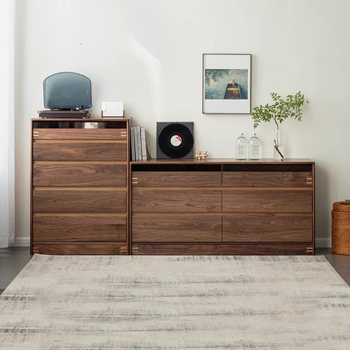 北美黑胡桃木五斗柜实木客厅卧室靠墙储物收纳柜床尾置物柜九斗柜