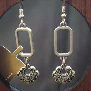 925纯银文艺优雅新中式如意锁民族复古风耳环女复古手工花耳饰