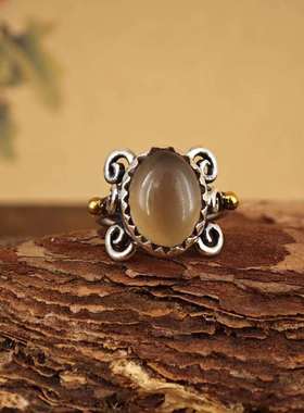 天然做旧开口指环925纯银复古